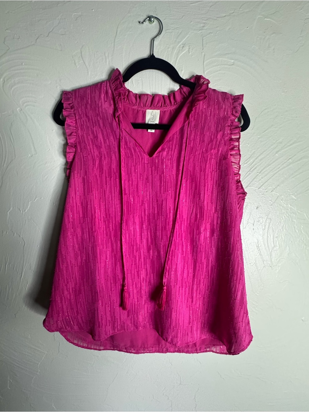 Joie Hot Pink Ruffle Tie-Neck Sleeveless Top